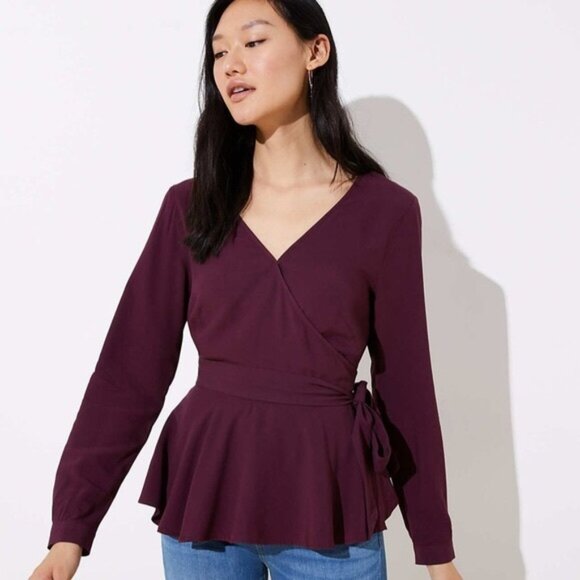 LOFT Plus | Size 16 | Purple Plum Wrap Tie Front Long Sleeve Shirt Blouse Top - Picture 1 of 10
